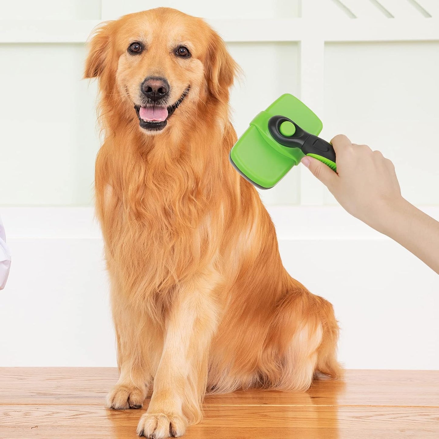 Pet Grooming Brush Self Cleaning Slicker Brushes for Dogs and Cats Long & Thick Hair Best Pet Shedding Tool for Grooming Loose Undercoat,Tangled Knots & Matted Fur (Green)