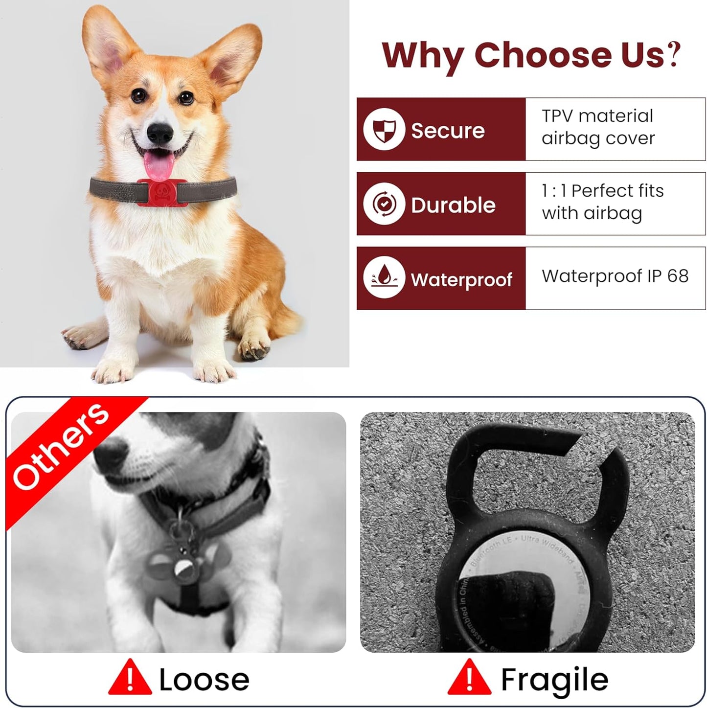 Airtag Dog Collar Holder,4 Pack Waterproof IP68 Airtag Silicone Case,Pet Accessories for Cat Collar, Protective Case Compatible for Apple Airtag GPS Tracker, Fits Dog and Cat Collar