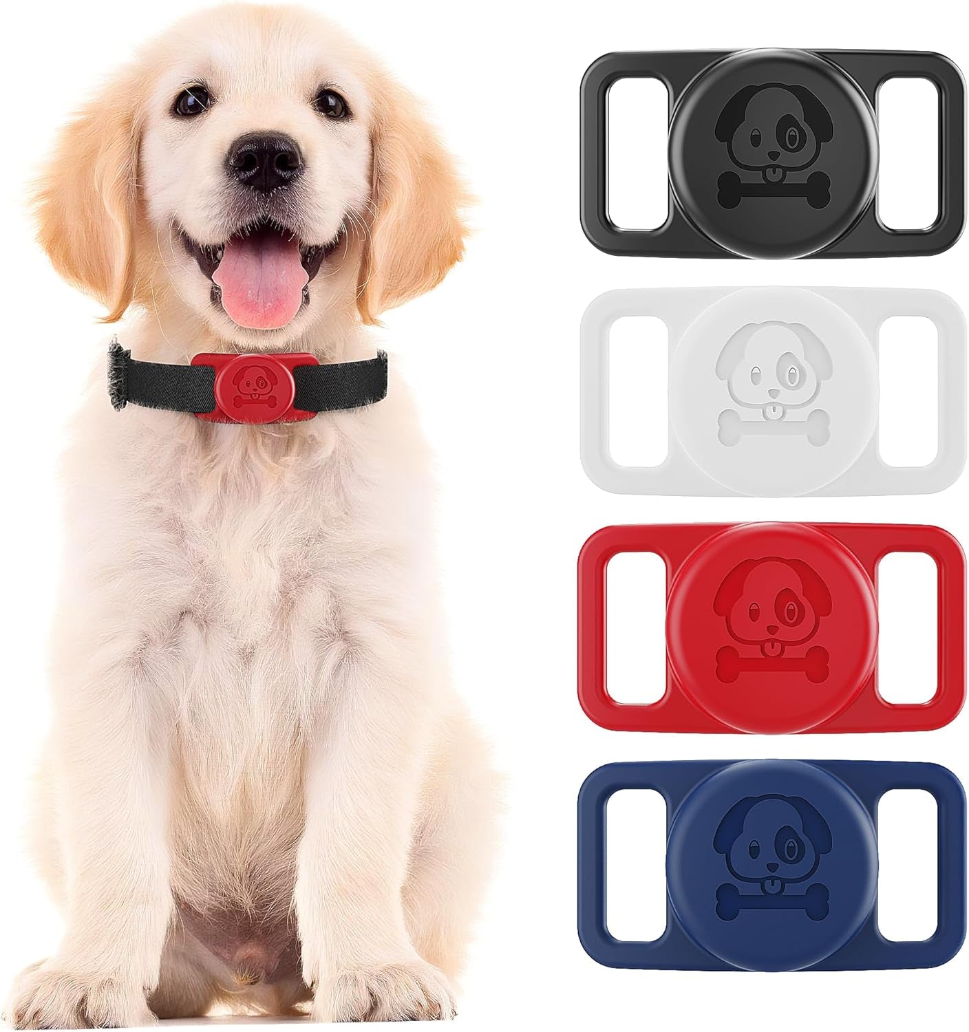 Airtag Dog Collar Holder,4 Pack Waterproof IP68 Airtag Silicone Case,Pet Accessories for Cat Collar, Protective Case Compatible for Apple Airtag GPS Tracker, Fits Dog and Cat Collar