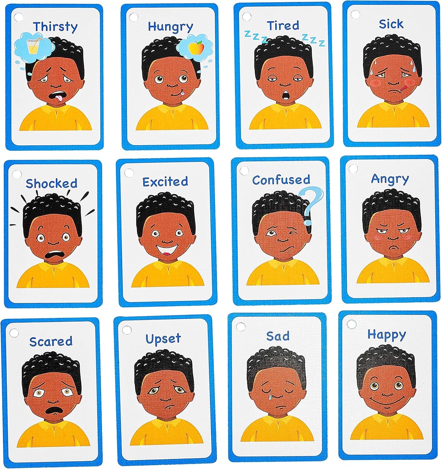 My Feelings and Emotion Boys Flash Cards for Visual Aid Special Ed, Speech Delay Non Verbal Children and Adults with Autism, Special Needs ASD ADHD (Black Boy)