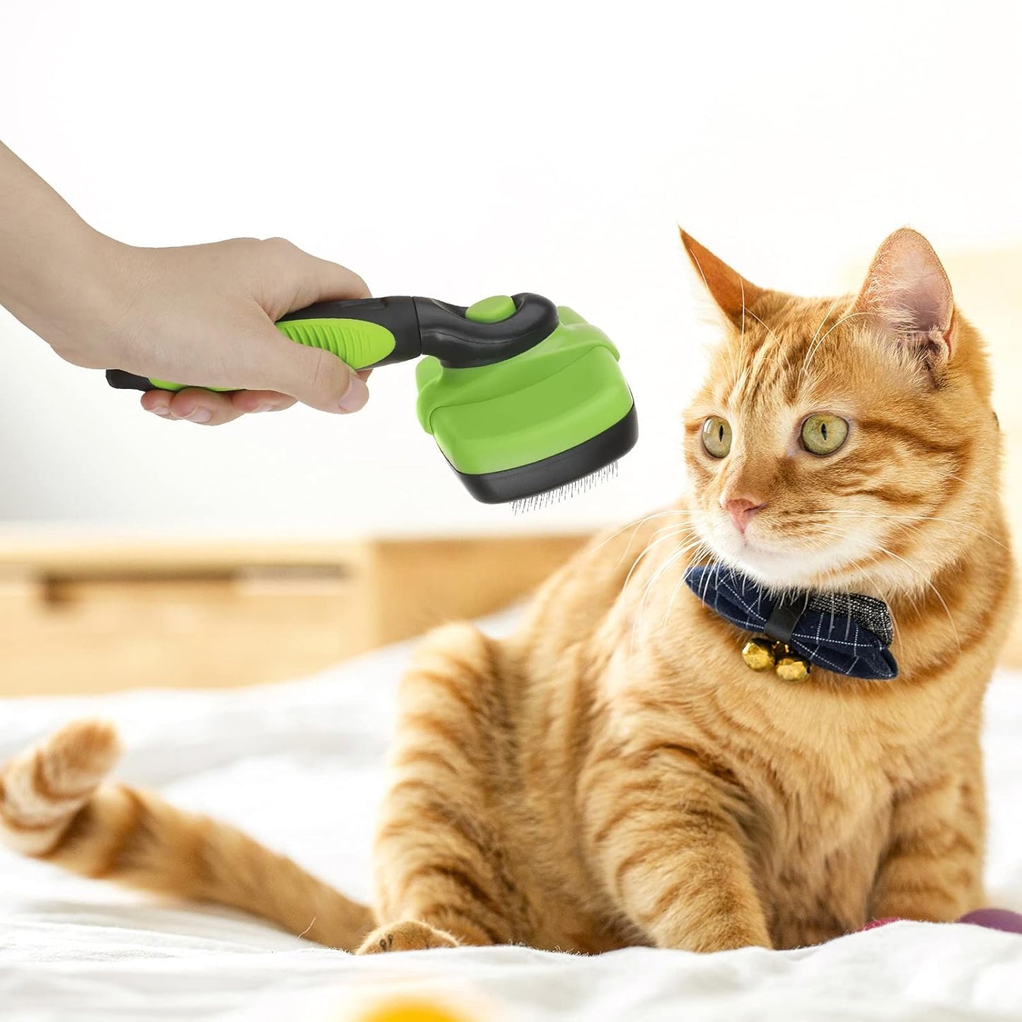 Pet Grooming Brush Self Cleaning Slicker Brushes for Dogs and Cats Long & Thick Hair Best Pet Shedding Tool for Grooming Loose Undercoat,Tangled Knots & Matted Fur (Green)