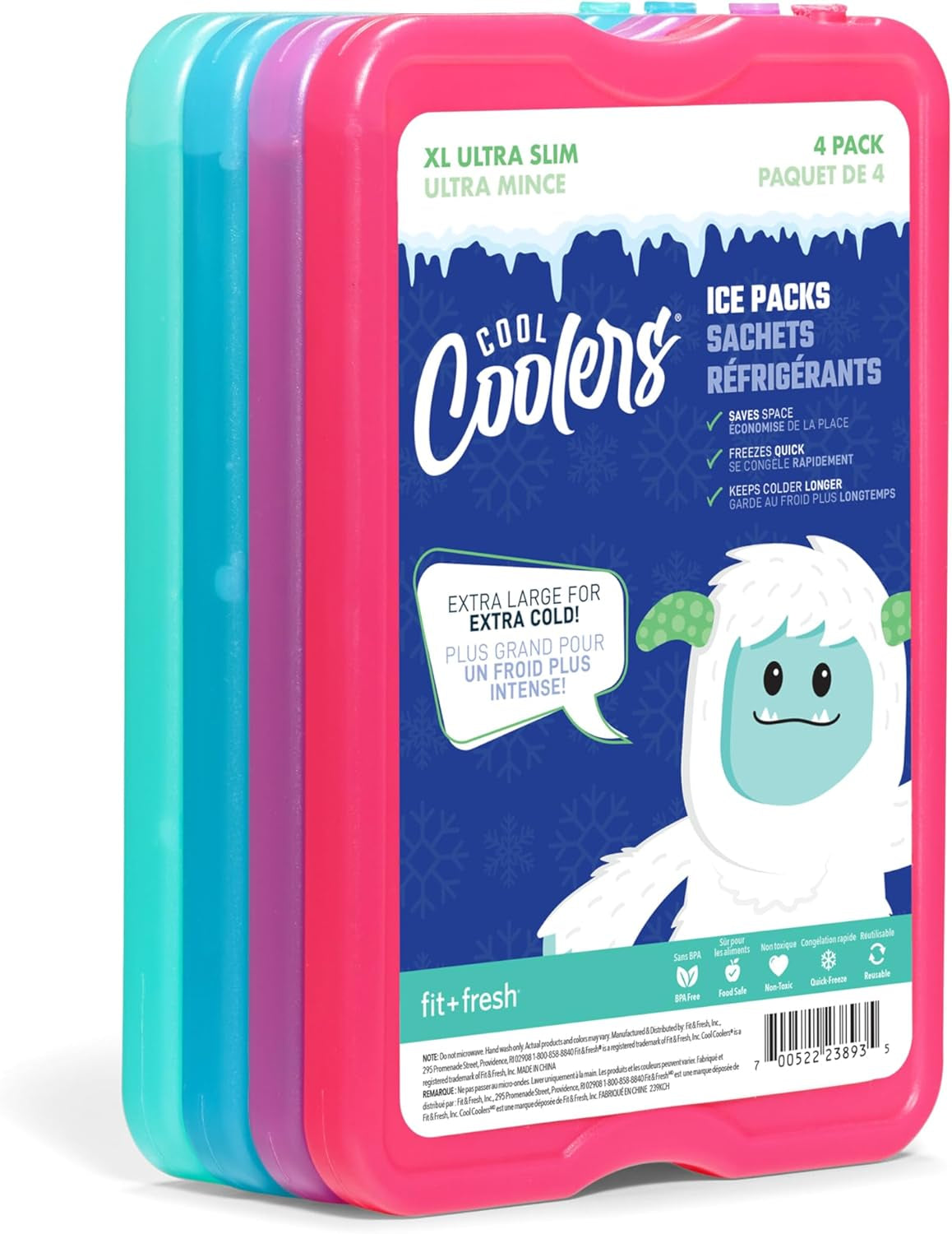 Cool Coolers by Fit + Fresh Slim Compact Reusable XL Ice Pack, Perfect for Lunch Boxes, Coolers, and Beach Bags