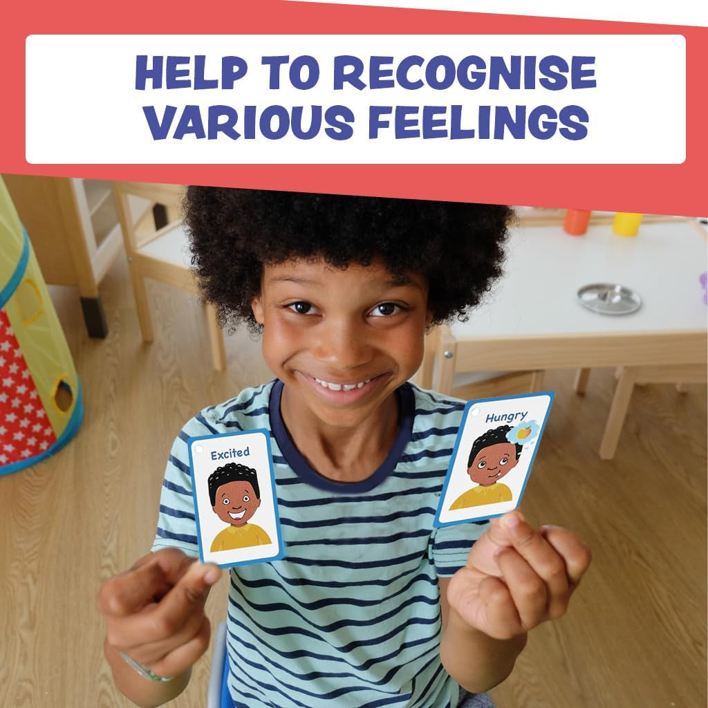 My Feelings and Emotion Boys Flash Cards for Visual Aid Special Ed, Speech Delay Non Verbal Children and Adults with Autism, Special Needs ASD ADHD (Black Boy)