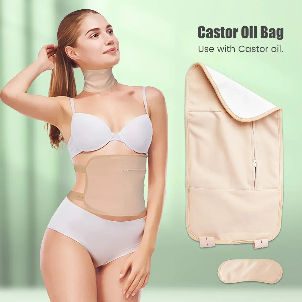 Castor Oil Pack Wrap Reusable Organic Cotton Castor Oil Packs with Adjustable Elastic Strap Castor Oil Compress Packs for Body