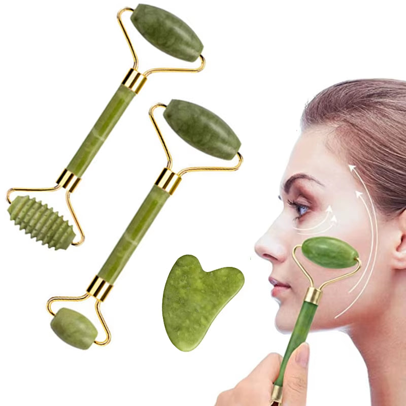 Natural Jade Roller Face Lift up Roller Gua Sha Board Gouache Stone Scraper Facial Massage Anti-Wrinkle Beauty Tools Wholesale